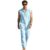Men2 Piece Set Solid Lapel Athletic Shirt Matching Pants Outfit (Light Blue,L)