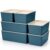 Menkxi 6 Pcs Large and Small Plastic Storage Bins with Lids 14.4 x 10.4 x 5.1 Inch Stackable Storage Containers Decorative Cubby Organizer for Clothes Shelves Garage Closet Office (Blue)