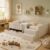 Merax Twin Size Upholstered Daybed with 2 Storage Drawers, Bed Frame Corduroy & Velvet Blend Fabric, with Stairs, Solid Wood Slat Support, No Box Spring for Bedroom, Beige