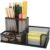 Mesh Pen Holder for Desk 9 Compartment Desk Organizer for Pens Pencils Sticky Notes Clips Office Accessories (3-Section,Black)