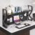 Metal Desktop hutch Bookshelf With Pegboard Hooks,2/3 Tier Desk Shelf Mechanical-Style K-Shaped stand,Countertop Storage Organizer Rack for Dorm Office Gaming Desk(95cm/37.4inch,Black 2 Tier)