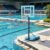 Metal PE PVC Poolside Basketball Hoop Stand, Adjustable Height Portable Basketball System with Clear Backboard Fillable Base Wheels for Family Pool Party Outdoor Entertainment