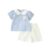 Meufam Girls 2 Piece Set Puff Sleeve Shirt, Elastic Waist Pocket Shorts Summer Outfit for Kids (Blue,110/3-4 Y)