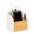 Mind Reader Desktop Organizer with 3 Compartments, Natural Wood and Matte Finish Sides, Compact Desk Storage, Wood, White