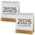 Mini Desk Calendar 2025, 2 Pack, Simple Monthly Planner with Spiral Bound Design and Brown Base, Large 2025 Front, White Minimalist Style, Ideal for Office Use, for Desk Planning