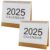 Mini Desk Calendar 2025, 2 Pack, Spiral Bound Monthly Planner with Brown Base, Large 2025 Front, White Minimalist Style, Compact Desktop Calendar for Office Use, Notes Sections, Holiday List