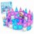 Mini Magnetic Tiles with 2 Little Action People, Light Up Frozen Tiles with Magnetic Action Figures for Princess Castle, Micro Magnet Portable Travel Toys for Kids, STEM Building Gifts for Boys Girls