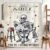 Mitpok Funny Skull Shower Curtain 60Wx72H Spooky Cat Skeleton Gothic Cool Bone Smoking on The Toilet Smile Beige Retro Rustic Horror Bathroom Decor Scary Bath Curtain Fabric Polyester 12 Pack Hooks