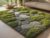 Modern Abstract Area Rug, Green Gray Stone Pattern, Textured Moss Inspired Shag Carpet for Living Room Bedroom Home Decor, 5×5 Square