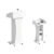 Modern Podium Stand with Wheels, Wooden Portable Podium, Rolling Lectern with Storage Shelves(White)