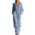 Myboilk Womens Ribbed Hooded Jumpsuit Zip Up Wide Leg Lounge Romper Blue