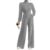 Myboilk Women’s Ribbed Wide Leg Jumpsuit High Neck Pocket Casual Wear Gray