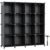 Neprock 16 Cubby Storage Organizer, Closet Clothes Storage Organizer, Cube Shelves Closet Organizers and Storage Shelves for Clothing Storage with Hammer, Bookshelf for Kids（Black）