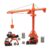 New Ray Kubota Die-Cast Construction Vehicles Set, Plastic Engineering Toys Playset Includes Steer Loader, Mini Excavator, Wheel Loader, Oil Drums, Tower Crane & Boulders, for Kids