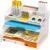Nextfile 4 Tier Desk Orgnizers and Accessories, Metal Magazine File Holder with Pencil Holder and Handles, Space Saving Desk File Trays for School Office Supplies(White)