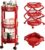 NOEMOCY 3-Tier Foldable Rolling Cart, Collapsible Metal Utility Cart with Wheels, Assembly-Free, Round Storage Organizer Trolley for Kitchen, Bathroom, Dorm, Nursery-Red