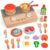 ODRIEW Wooden Play Kitchen Accessories, 23Pcs Kids Cooking Sets Real with Storage Stove, Pots & Pans, Cutting Play Food, Montessori Gifts Toy Kitchen Sets for Toddlers 3-5 Girls Boys