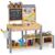 OLAKIDS Mud Kitchen for Kids Outdoor, Wooden Play Kitchen with Real Running Water, Planter Box, 14-PCS Accessories, Removable Sink Faucet, Monteeori Toys for Toddlers Ages 3+