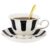 OMISTAR 3-Piece Vintage Coffee Cup Set, Black & White Striped Ceramic Drinkware with Gold Trim, European Style Coffee Cup & Saucer with Spoon, Ideal for Home Office Afternoon Tea, Elegant Gift Choice