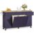 ONBRILL 69″ Kitchen Islands with Dual Trash Cabinets, Rolling Island Cart with Large Storage, Dining Table with Solid Wood Drop Leaf, Bar Table with Power Outlet & Spice & Towel Rack, Blue