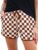 ONLYSTORY Women’s Checkered Shorts Elastic High Waisted Gingham Shorts Y2K Funny Summer Beach Short Pants Lounge Streetwear with Pockets Brown White, XL