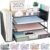 OPNICE Desk Organizer, 4-Tier Desktop File Organizer with Drawer and Pen Holders, Office Desk Accessories, File Sorters, Workspace Organizers for Office Supplies(Black)