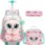 Oruiji Kids Rolling Backpack for Girls with Wheels,Cute 3D Fox School Bag Set with Lunch Bag & Pencil Case,Large Capacity Trolley Bookbag