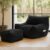 Oversized Striped Corduroy Bean Bag Chair with Ottoman for Adults, 41.7″ Large Lazy Floor Sofa Set with Side Pocket & Carry Handle, Anti-Slip Bottom Comfy Bean Bag Lounge Chair,