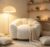 Oversized White Faux Fur Bean Bag Chair for Adults, Comfy Padded Lazy Sofa with Side Pocket, Anti‑Slip Floor Lounge Chair, Fluffy Reading Chair for Bedroom Living Room Dorm