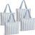 Paterr 4 Pcs Large Striped Canvas Tote Bag with Zipper Reusable Beach Tote Bags Grocery Shoulder Bag for Bachelorette Bridal Party Travel Shopping Picnic Daily Use Gifts (Blue White)
