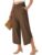 Phophila Capri Pants for Women Dressy Casual Wide Leg Summer Trendy Travel Beach European Outfits Loose Fit Crossover High Waisted Palazzo with Pockets Flowy Baggy Soft Slacks Bottoms Brown L