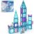 PicassoTiles 70pc Magnetic Tiles Winter Ice Castle Construction Magnet Tile Block Set with Princess Prince Characters Stair Case Windows Doors Pretend Play STEM Educational Toys Toddlers Ages 3+ PT721