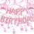 Pink Happy Birthday Balloons Banner With Pink Star Hanging Swirl Decorations, Star Foil Balloons For Happy Birthday Decorations Women