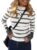 Pink Queen Women Striped Knit Sweater Fashion Pullover Top 2026 Fall Winter Turtleneck Fall Clothes White L