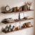 Pinkunn 3 Pcs Wooden Floating Wall Shelves 50 Inch Walnut Wall Mounted Rustic Wood Shelves Hidden Bracket for Bathroom Kitchens Living Rooms Bedrooms Storage Decor