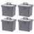 Plastic Hanging File Box with Lid, Portable Letter Size, Gray, 4 Pack