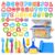 Play Dough Tools 63 PCS, Clay and Dough Tools Set with Storage Box & Silicone Mat, Dough Accessories Including Roller, Alphabet Number & Molds, Animal Cutters, Educational Toys for Boys Girls