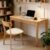 PLEMINE Solid Wood Desk with Drawers, Standing Desk with Smooth Edges, Home Office Desk for Small Spaces, Mid Century Modern Desk for Study, Bedroom, Living Room, Office, (Natural Wood Color)