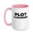 Plot Thickener Fun Book Fair Book Lover Joke Ceramic Mug, Pink/White, 15oz