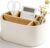 PostUp Depot PU Leather Desk Organizer with Multi Compartments, Divided Desk Storage Caddy for Stationery, Remote Controls, Cosmetics, Makeup Brushes (Beige)