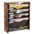 Pouhucy Hanging Wall File Organizer, 6 Tier Rustic Wall Mount Storage Rack for Office Documents, Magazines, File Folders, Mail & Envelopes, Brown