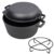 Pre-seasoned cast iron Dutch oven, double handles, outdoor camping deep pot, for camping fireplace cooking, grilling, BBQ, campfire, 5 quart capacity (Black + Iron 2 in 1+1pc Iron Pot Rack)