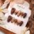 Press on Nails Medium Square Tortoise Brown Floral Gold Metal Fake Nail 24pcs