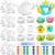 PullCrease 90 Pcs Spring Paint Your Own Tea Set Craft DIY Mini Tea Kit for Kids Ages 8+ Adorable Ceramic Tea Cups to Paint Including Porcelain Dishes Paint Brush for Party Girls Boys Set