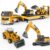 Pupu Pig Kids Toys for 3 4 5 6 7 Years Old Boys, Die-cast Construction Toys Set w/Semi Truck, Excavator, Bulldozer, Alloy Engineering Construction Vehicles Truck Toys w/Lights & Sounds, Model Cars