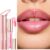 QHOSIULI 2Pcs Shimmer Lip Gloss & Lip Liner Set – Light Pink Lip Combo for Define & Shine Lightweight Long-Lasting Liquid Lipstick Plumping Lip Pencil for Women Non-Sticky Gradient Tinted Stain Duo