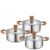 Qianly Kitchen Cooking Utensils Stainless Steel Cookware Set Pots Pans Stockpot Saucepan With Glass Lids Even Heating Flat Base Sleek Appearance Build, Wood Grain Handle, 16-18-20CM