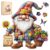 Qiuenisray Wooden Puzzles Spring Gnomes 200 Pieces, Sunflower Flower Jigsaw Puzzles FSC Certified, Beautiful Puzzle, Unique Shape Adult Puzzles Piece, Creative Gift for Family Game 11.1×11.4 in