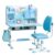 Qiuikloi Adjustable Kids Study Desk and Chair Set, Widened Desktop Children Study Table with Sitting Corrector, Sliding Drawer, Dual Back Support & Backpack Hook, Ergonomic Learning Desk Set