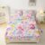 QOOMO Cartoon Mermaid Kids Sheet Set, Pink Floral Kawaii Bedding Set with Queen Size for Girls,Super Soft Breathable Bedding Set Room Decoration, 1 Fitted Sheet, 1 Flat Sheet, 2 Pillow Cases